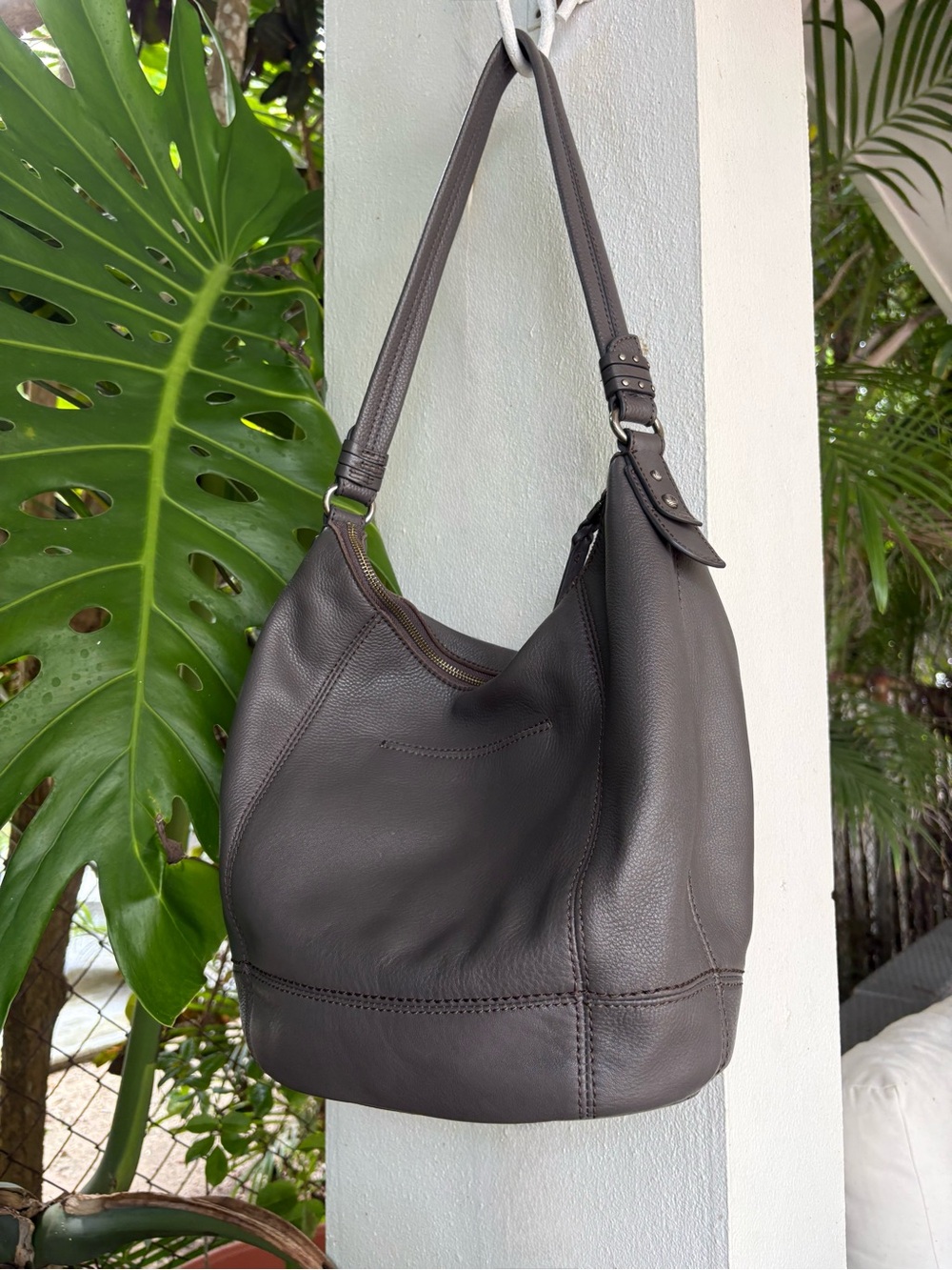 The Sak Sequoia Grey Leather Hobo Shoulder Bag